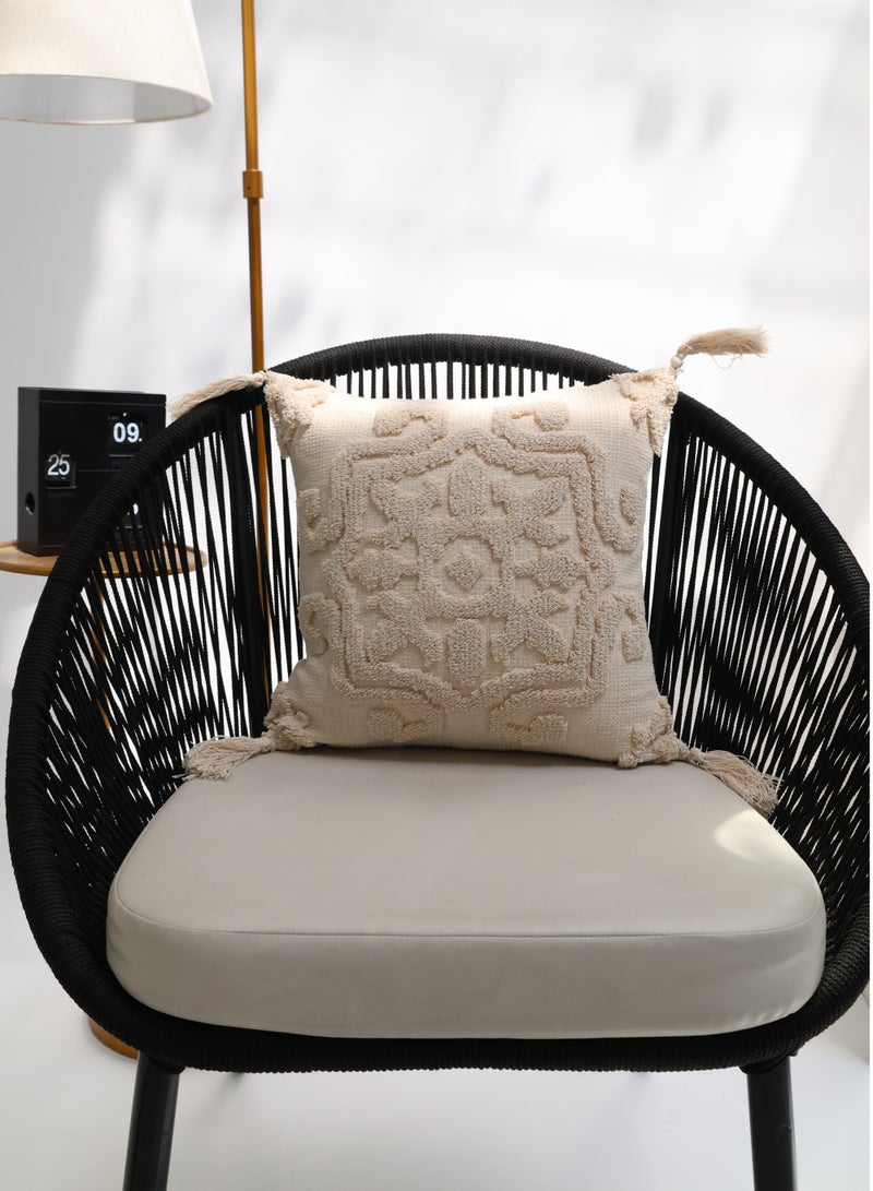 Ramsha Natural Color Cotton Home Decor Tassel Cushion with Filler for Bedroom – CS 329  - Image 2