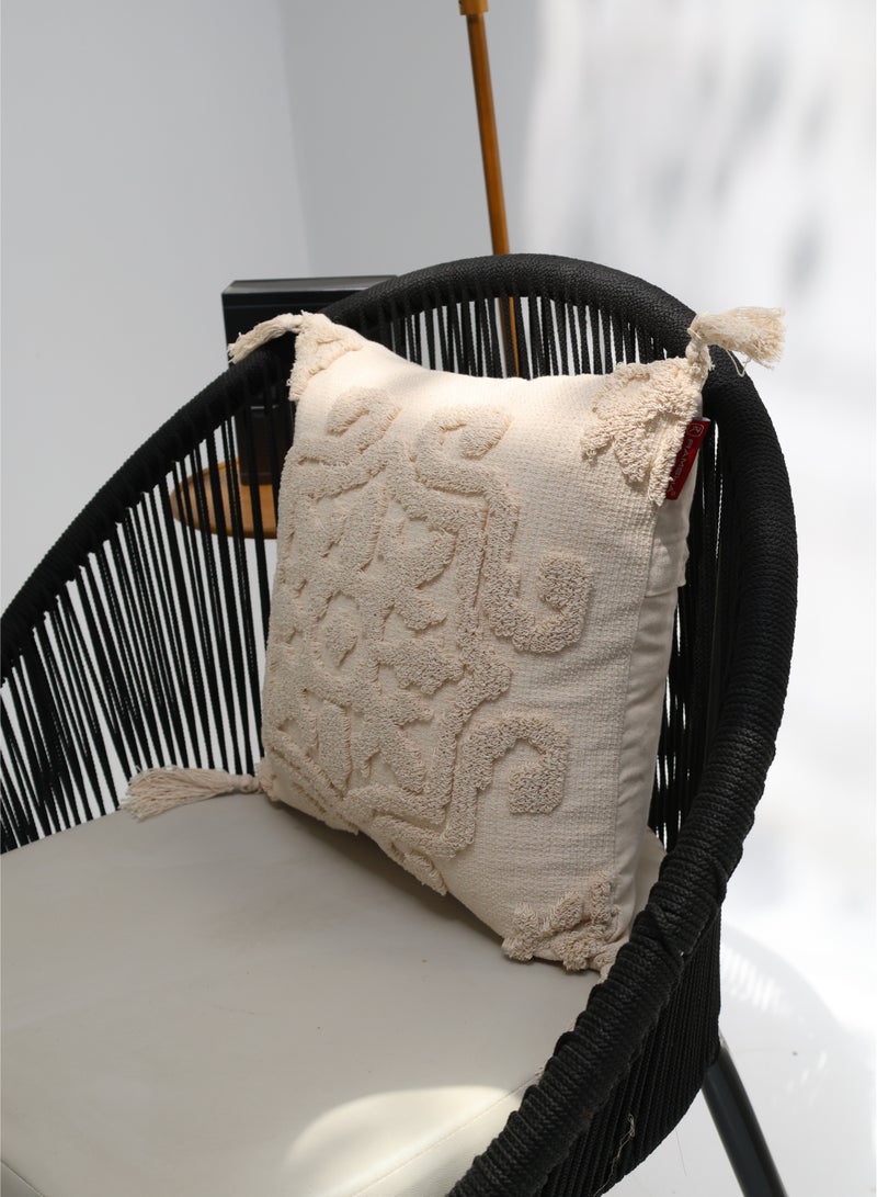 Ramsha Natural Color Cotton Home Decor Tassel Cushion with Filler for Bedroom – CS 329  - Image 1
