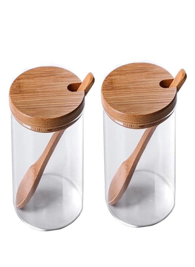 إريوكتري مجموعة من قطعتين من أوعية التوابل الزجاجية الشفافة من إيريوكتري، سعة 300 مل/10 أونصة، مع غطاء من الخيزران، وأوعية سكر لطيفة، وحاويات ملح مع ملعقة خشبية، وحاويات تخزين للمطبخ. - Image 1