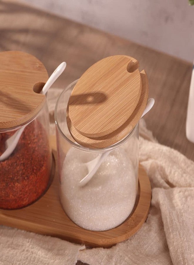 إريوكتري مجموعة من قطعتين من أوعية التوابل الزجاجية الشفافة من إيريوكتري، سعة 300 مل/10 أونصة، مع غطاء من الخيزران، وأوعية سكر لطيفة، وحاويات ملح مع ملعقة خشبية، وحاويات تخزين للمطبخ. - Image 4