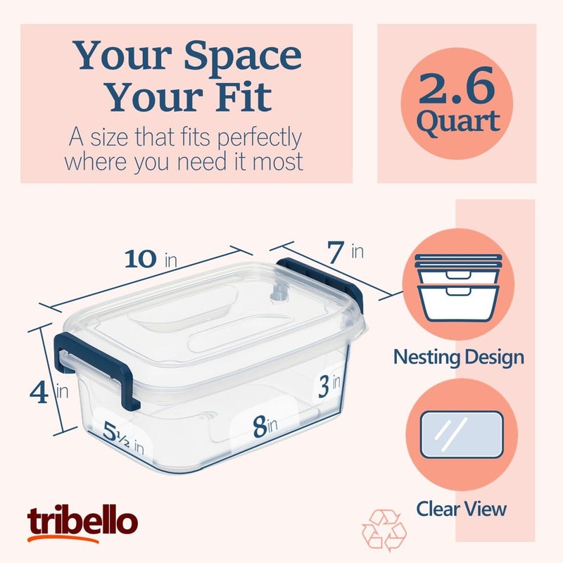 Tribello Plastic Small Storage Bins with Lids, Clear Stackable Storage Containers 2.5Q - 4 Pack - Image 2