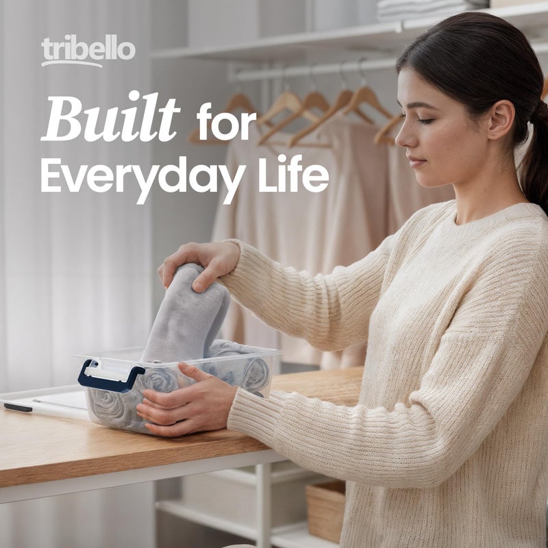 Tribello Plastic Small Storage Bins with Lids, Clear Stackable Storage Containers 2.5Q - 4 Pack - Image 3