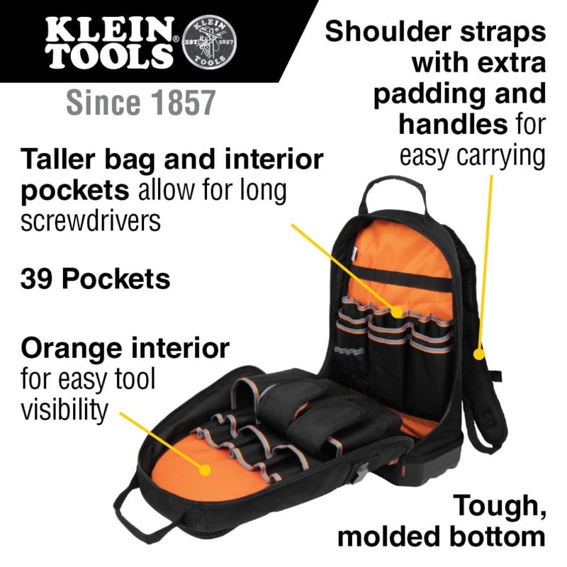 Klein Tools 80038 Backpack Tool Kit, Tradesman Pro Backpack, Zipper Tool Bags, and Magnetizer, 4-Piece - Image 2