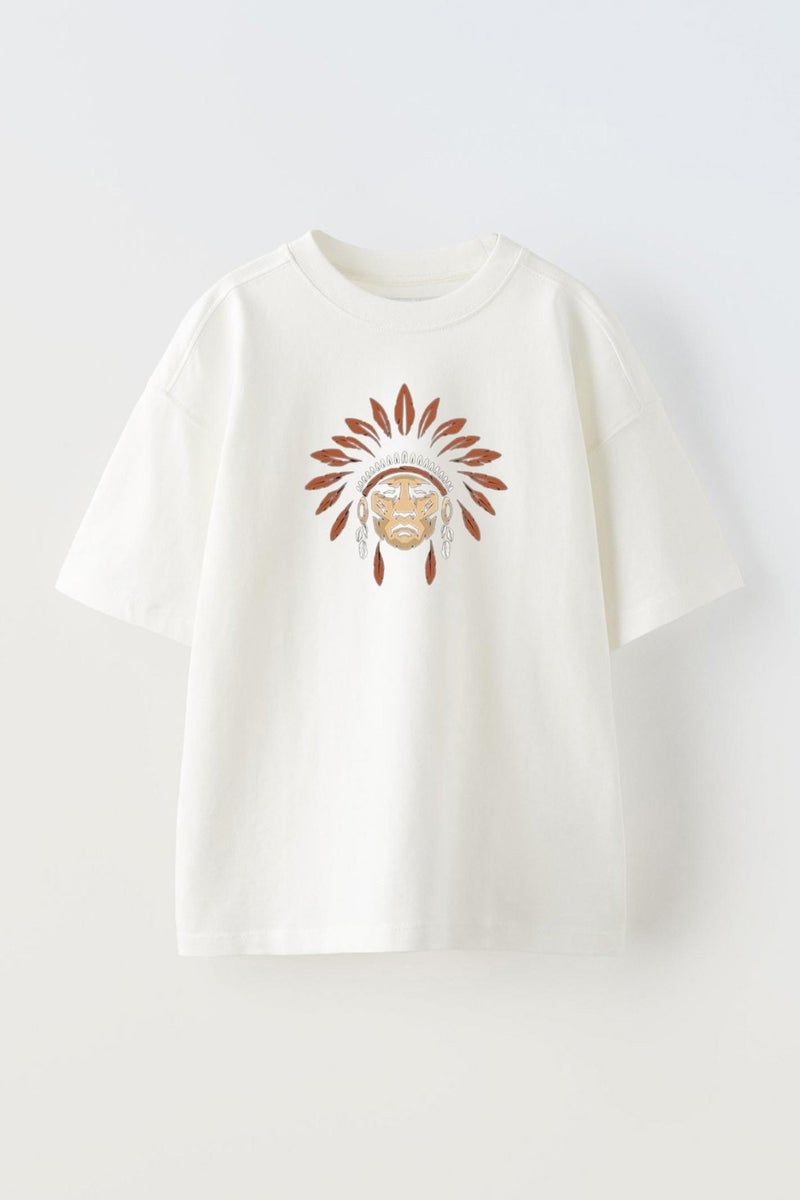 Unisex Native American Design Printed Cotton White Oversize T-Shirt