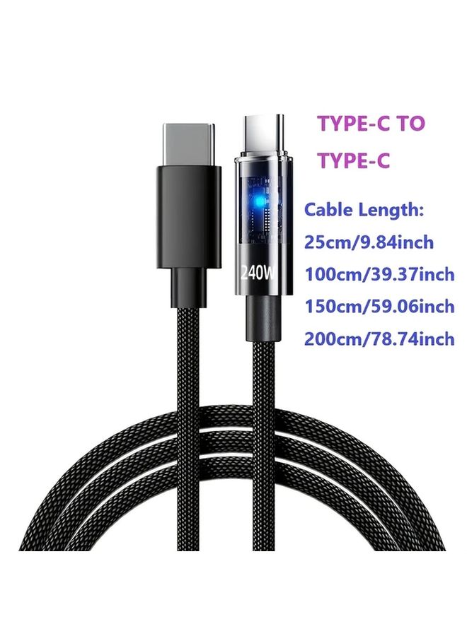 240W Fast Charging Cable Dual Type C Braided 150cm Transparent Light For Multiple Devices - Image 2