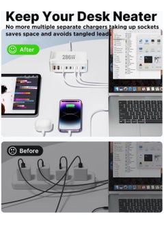 Changli 286W GaN USB C Charger, 8 Port Type C Fast Charging Station Hub Block, Wall Charger Power Strip Adapter Plug Cube 6 PD USB C 2 QC USB A Laptop Charger for MacBook Air Sumsung S23 iPhone 15 14 iPad  - Image 4