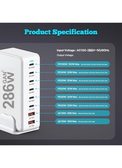 Changli 286W GaN USB C Charger, 8 Port Type C Fast Charging Station Hub Block, Wall Charger Power Strip Adapter Plug Cube 6 PD USB C 2 QC USB A Laptop Charger for MacBook Air Sumsung S23 iPhone 15 14 iPad  - Image 3