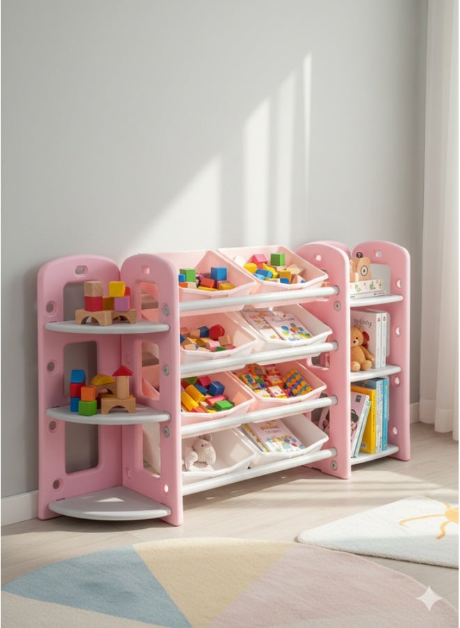 FULL JOY Toy Organizer, 8 Storage Boxes With Two 6-layer Corner Shelves, Pink - Image 5