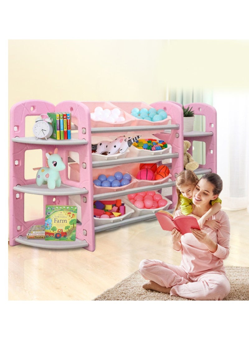 FULL JOY Toy Organizer, 8 Storage Boxes With Two 6-layer Corner Shelves, Pink - Image 3
