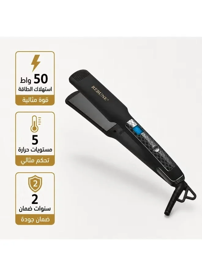 REBUNE Ceramic Hair Straightener 50W, 5 Temperature Settings, Auto Shut-Off, 360° Swivel Cord, Black RE-2118