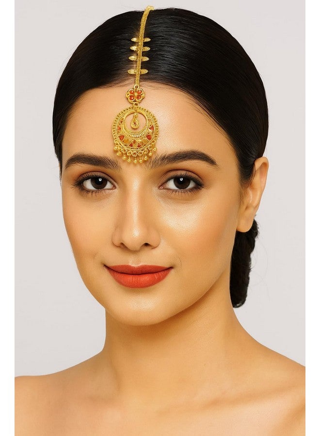 SMARNN Traditional Gold Plated Maang Tikka for Women | One Gram Jewellery - Image 2