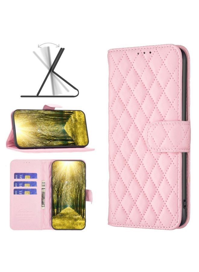 Case Cover For Xiaomi Mi 11 Lite Diamond Lattice Wallet Leather Flip Phone Case Pink