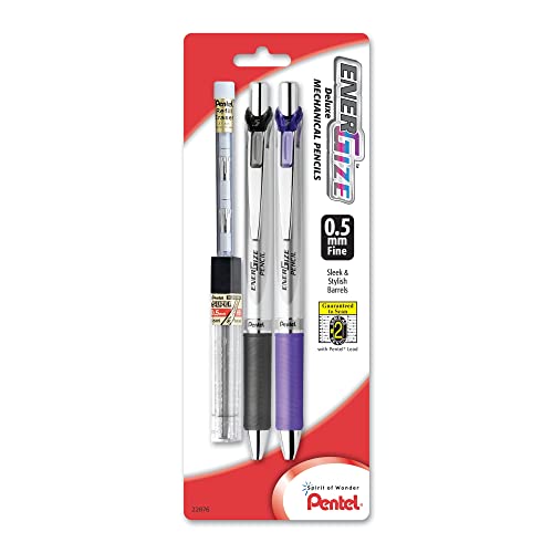 Pentel EnerGize Automatic Pencil with Lead and Erasers, 0.5mm, Assorted, 2 Pack (PL75LEBP2) - Image 5