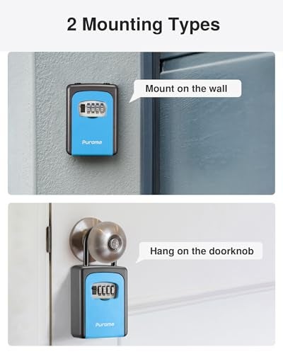Puroma Lock Box, Large Key Lock Box Resettable Combination Code Lockbox, Portable Wall Mount Lockbox Security Safe Box for Outside Outdoor Home Office Door Handle House Key, Blue (1 Pack) - Image 4