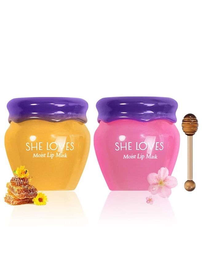 She Loves 2PCS Lip Mask Overnight, Honey&Sakura Day and Night Repair Sleeping Lip Balm, Fade Lip Lines Bee Balm, Hydrating &Prevention Dry and Crack Lip Scrubs Exfoliator - Image 1