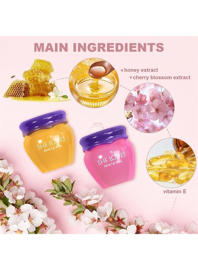 She Loves 2PCS Lip Mask Overnight, Honey&Sakura Day and Night Repair Sleeping Lip Balm, Fade Lip Lines Bee Balm, Hydrating &Prevention Dry and Crack Lip Scrubs Exfoliator - Image 2