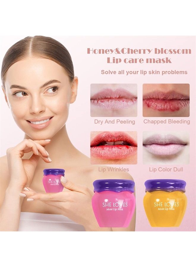 She Loves 2PCS Lip Mask Overnight, Honey&Sakura Day and Night Repair Sleeping Lip Balm, Fade Lip Lines Bee Balm, Hydrating &Prevention Dry and Crack Lip Scrubs Exfoliator - Image 3