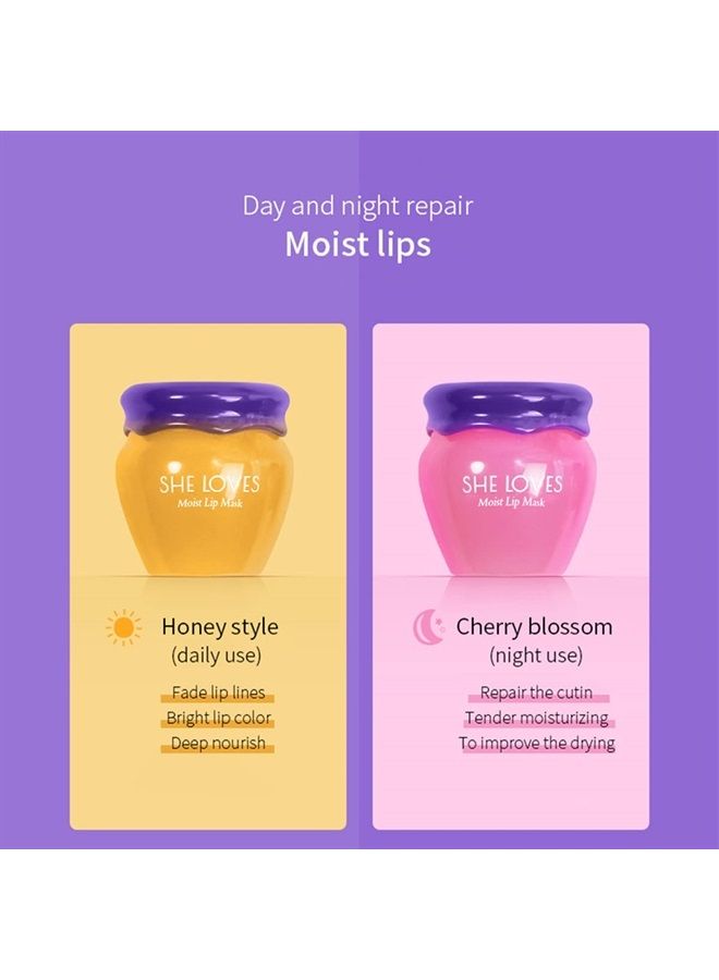 She Loves 2PCS Lip Mask Overnight, Honey&Sakura Day and Night Repair Sleeping Lip Balm, Fade Lip Lines Bee Balm, Hydrating &Prevention Dry and Crack Lip Scrubs Exfoliator - Image 4