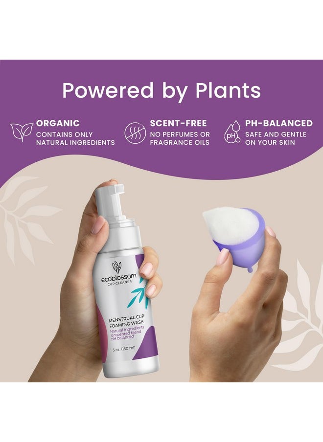Ecoblossom - منظف أكواب الدورة الشهرية EcoBlossom - غسول رغوي معقم بدون رائحة لأقراص الدورة الشهرية المصنوعة من السيليكون - مناديل نظيفة، مكونات عضوية، طبيعية، متوازنة الحموضة - 5 أونصة - Image 1