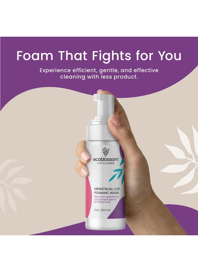 Ecoblossom - منظف أكواب الدورة الشهرية EcoBlossom - غسول رغوي معقم بدون رائحة لأقراص الدورة الشهرية المصنوعة من السيليكون - مناديل نظيفة، مكونات عضوية، طبيعية، متوازنة الحموضة - 5 أونصة - Image 1