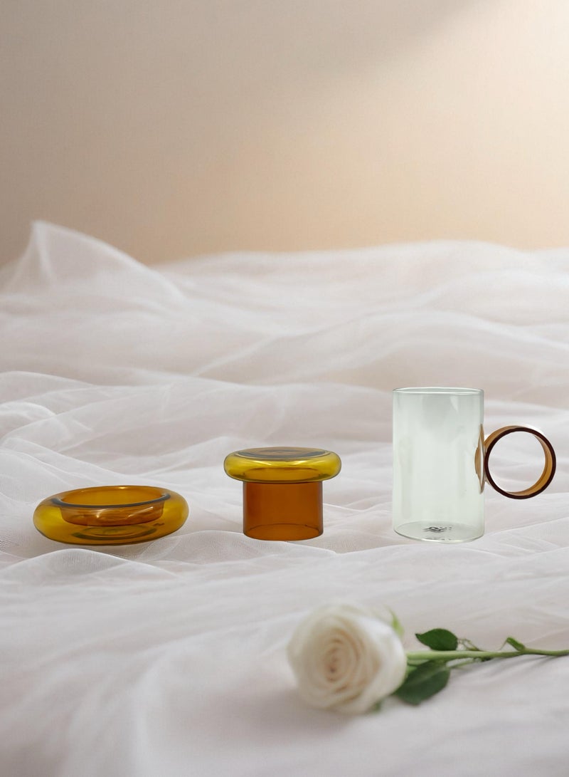 Raz مجموعة من 18 قطعة من أكواب الشاي والصحون وأغطية أكواب الشاي العصرية المصنوعة من البورسليكات - تصميم بسيط، مقاوم للحرارة، وأنيق (لون العنبر) - Image 2