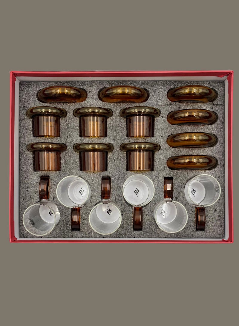 Raz مجموعة من 18 قطعة من أكواب الشاي والصحون وأغطية أكواب الشاي العصرية المصنوعة من البورسليكات - تصميم بسيط، مقاوم للحرارة، وأنيق (لون العنبر) - Image 4