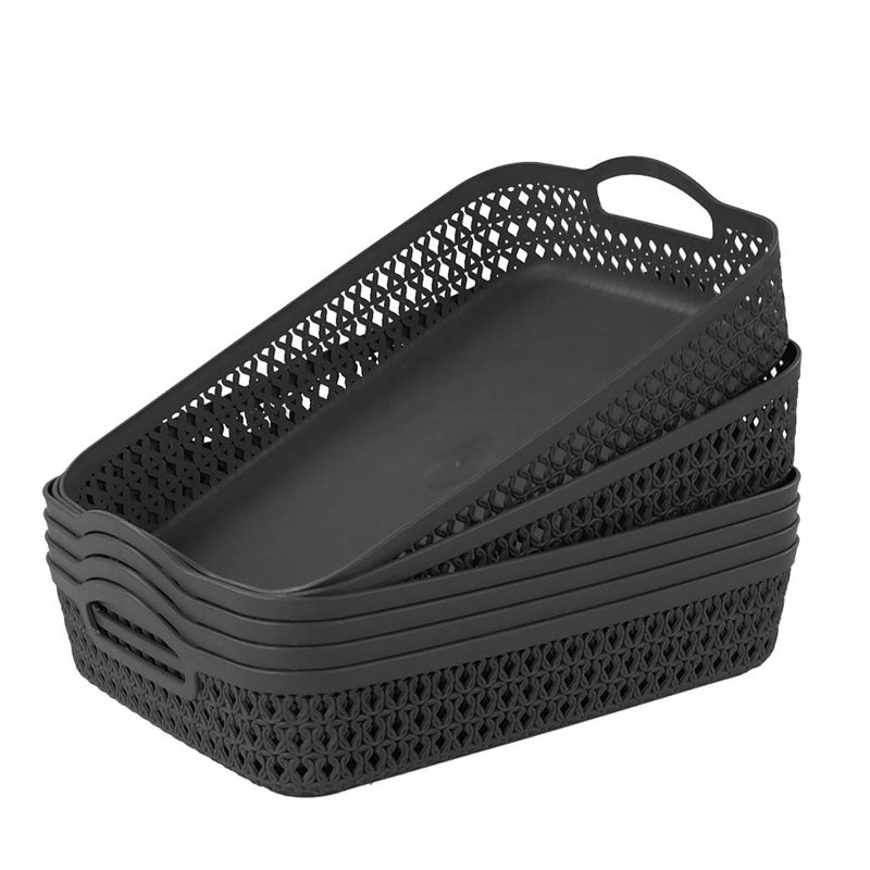 Zerdyne 6 Packs Large Plastic Storage Basket Tray with Handle, Shallow Paper Storage Basket, Gray