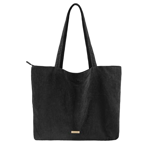 VANDEL Corduroy Tote Bag for Women and Men with Zipper and Inner Pockets. Cute School Tote Bag with Zipper, Aesthetic - Image 1
