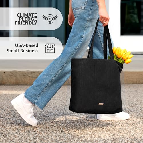 VANDEL Corduroy Tote Bag for Women and Men with Zipper and Inner Pockets. Cute School Tote Bag with Zipper, Aesthetic - Image 3