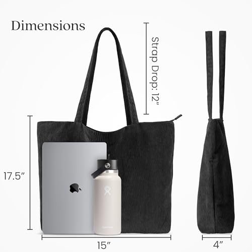 VANDEL Corduroy Tote Bag for Women and Men with Zipper and Inner Pockets. Cute School Tote Bag with Zipper, Aesthetic - Image 4