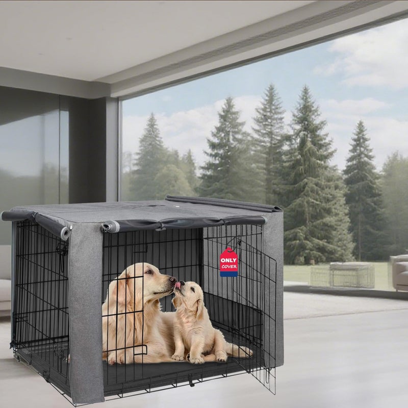 HiCaptain Breathable Dog Crate Cover 30 Inch Durable Heavy Duty Kennel Cover Dual Zippered Panels Windproof Waterproof UVResistantGrey
