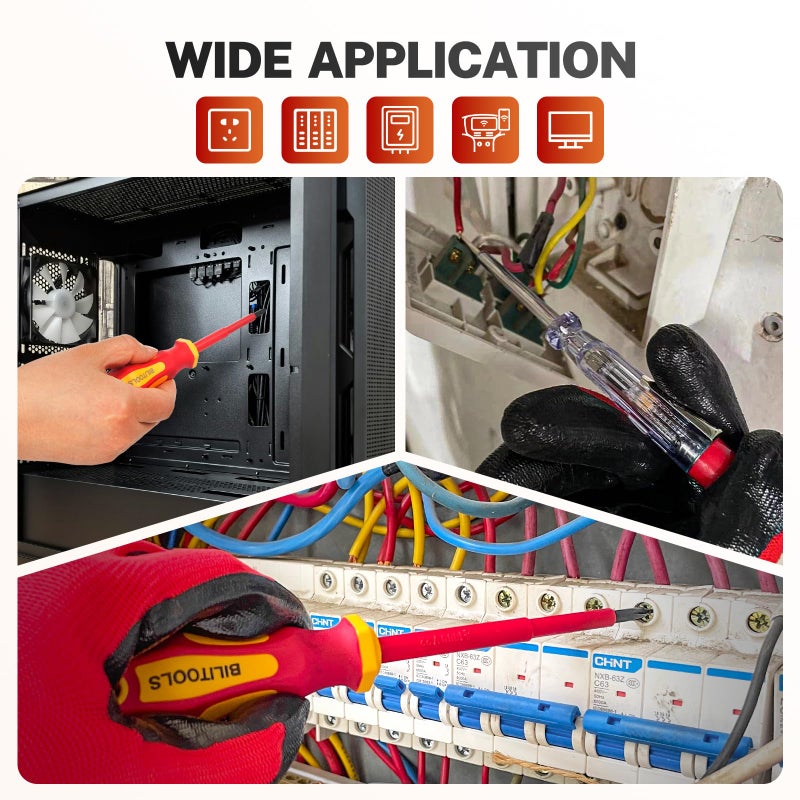 BILITOOLS Insulated Screwdriver Set, 9pcs 1000V Electrical Screwdriver Insulated VDE Tools for Electrician Magnetic Phillips Slotted Pozidriv Tips - Image 3