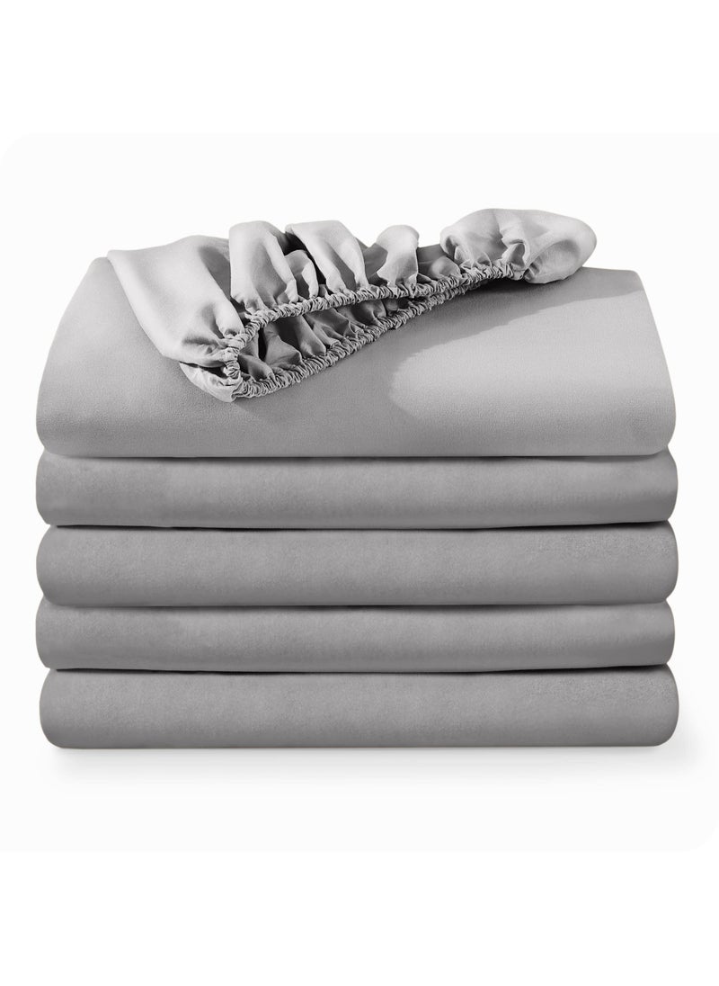Bare Home Bare Home 5-Pack Fitted Bottom Ultra-Soft Sheets King - Premium 1800 Ultra-Soft Microfiber - Deep Pocket (King  Light Grey)  - Image 1
