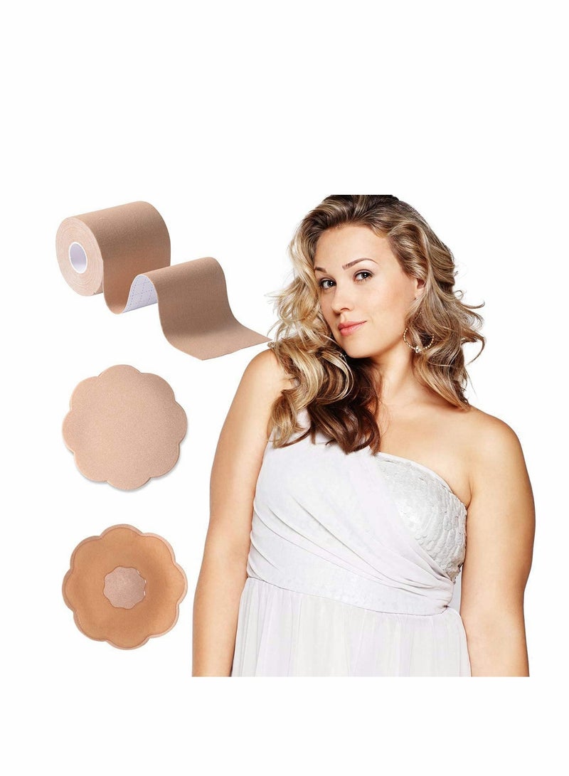 SYOSI Tape 5 Pairs Backless Nipple Cover Set, Lift Tape Breathable Chest Support Tape, Athletic Tape Body Tape with Reusable Nipplecover Adhesive Bra  - Image 1