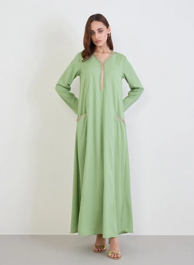 Women Green A-Line Jalabiya with Pockets