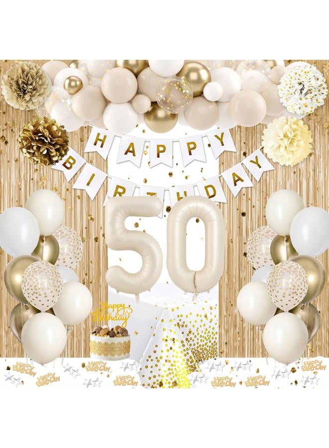 KISPATTI Gold and White Birthday Party Decorations (50) - Image 1