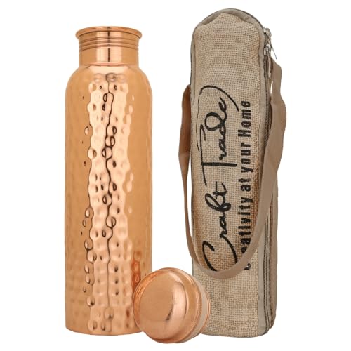 Craft Trade Copper Water Bottle for Drinking 34 oz Copper Ayurveda Pure Copper Water Bottle Ayurvedic Water Bottle with Lid Leak Proof Joint Less Water Bottle Travel Bottle for Gym, Office, Hiking,Outdoor Bottle - Image 1