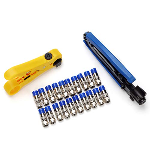 TLS.eagle Coax Cable Crimper Coaxial Compression Tool Kit Adjustable Wire Stripper with F RG6 RG59 RG11 RG7 Pack of 20 Blue - Image 2