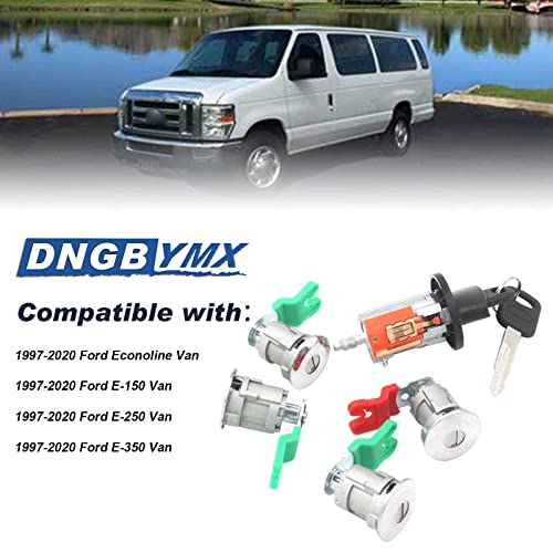 Dngbymx Ignition Switch Lock Cylinder Door Lock Cylinder Compatible with 1997-2020 Ford Econoline E150 Van E250 Van E350 Van Replace OE# LC6177 + 703369 X4 + 597638 X2 (No Chip) - Image 2
