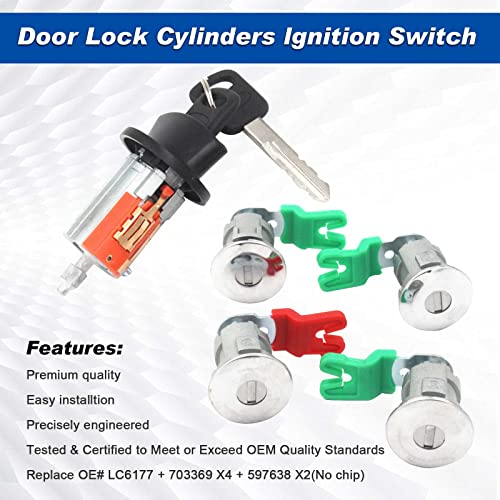 Dngbymx Ignition Switch Lock Cylinder Door Lock Cylinder Compatible with 1997-2020 Ford Econoline E150 Van E250 Van E350 Van Replace OE# LC6177 + 703369 X4 + 597638 X2 (No Chip) - Image 3