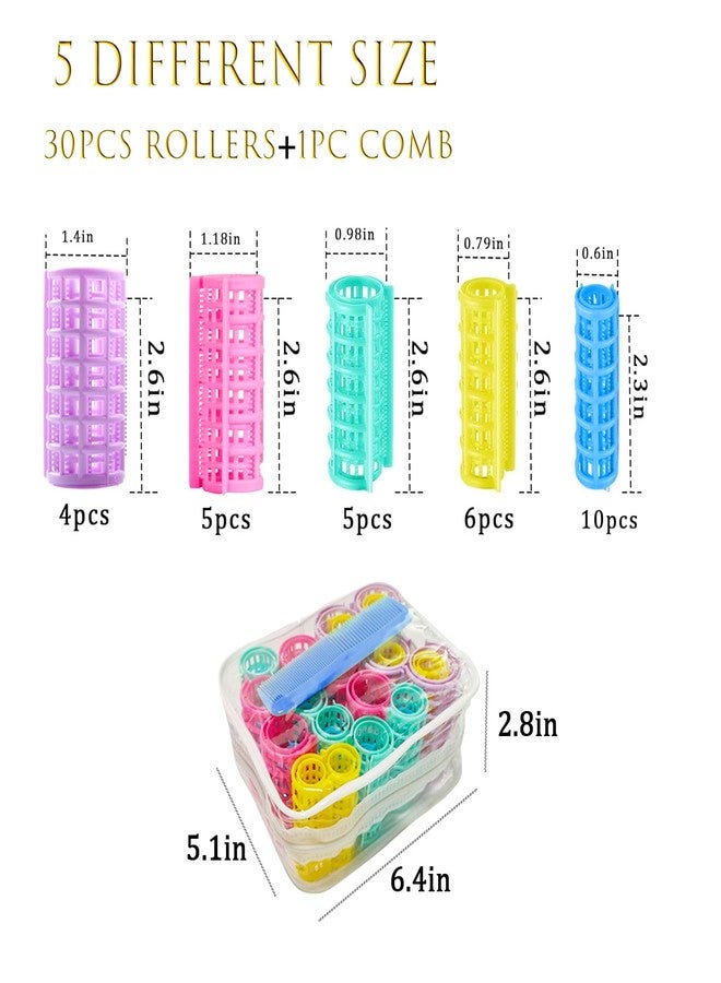 ZMD 30Pcs Plastic Hair Curlers Rollers Set, Snap on Rollers Self Grip Hairdressing Curlers Hair Curlers No Heat Hair Rollers for Long Medium Short Thin Fine Hair with Mini Comb (5 Sizes) - Image 2