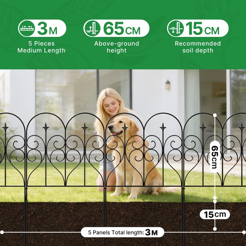 Thealyn Garden Fence 32" H x 10ft (5 Panels), No Digging Heavy Duty Metal Fence Panels, Rustproof Outdoor Dog Fence Animal Barrier, Decorative Fencing for Flower Bed, Yard, Landscape Edging - Image 2