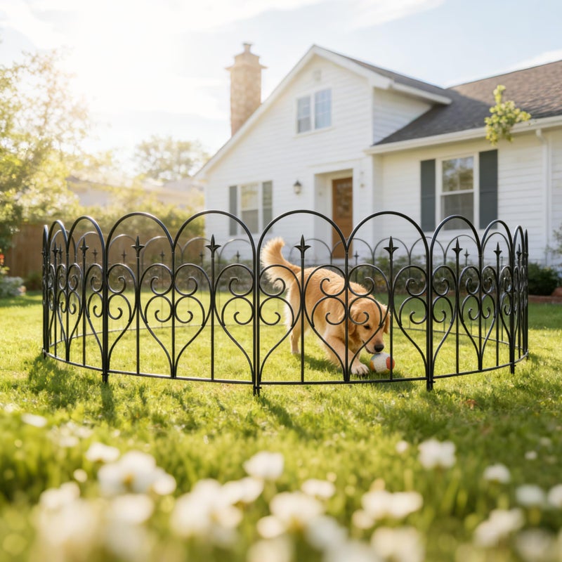 Thealyn Garden Fence 32" H x 10ft (5 Panels), No Digging Heavy Duty Metal Fence Panels, Rustproof Outdoor Dog Fence Animal Barrier, Decorative Fencing for Flower Bed, Yard, Landscape Edging - Image 4