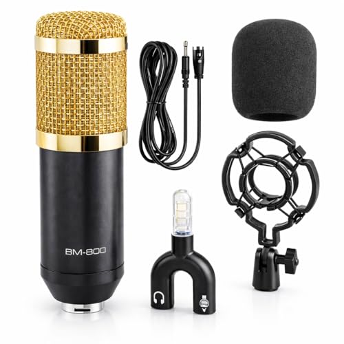 TECHBLAZE BM-800 Condenser Microphone Kit with Shock Mount, 3.5mm to XLR Cable, Windproof Foam & U-Shape Audio Splitter | Studio Recording Mic for Singing, StarMaker, YouTube & Podcast (Black) - Image 1