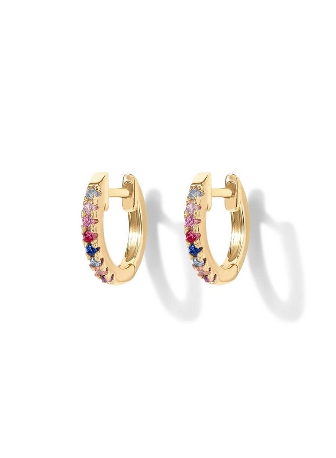 PAVOI 14K Gold Plated Sterling Silver Post Huggies | Cubic Zirconia Huggie Earrings for Women | Multi Colored Stones, Yellow Gold - Image 2