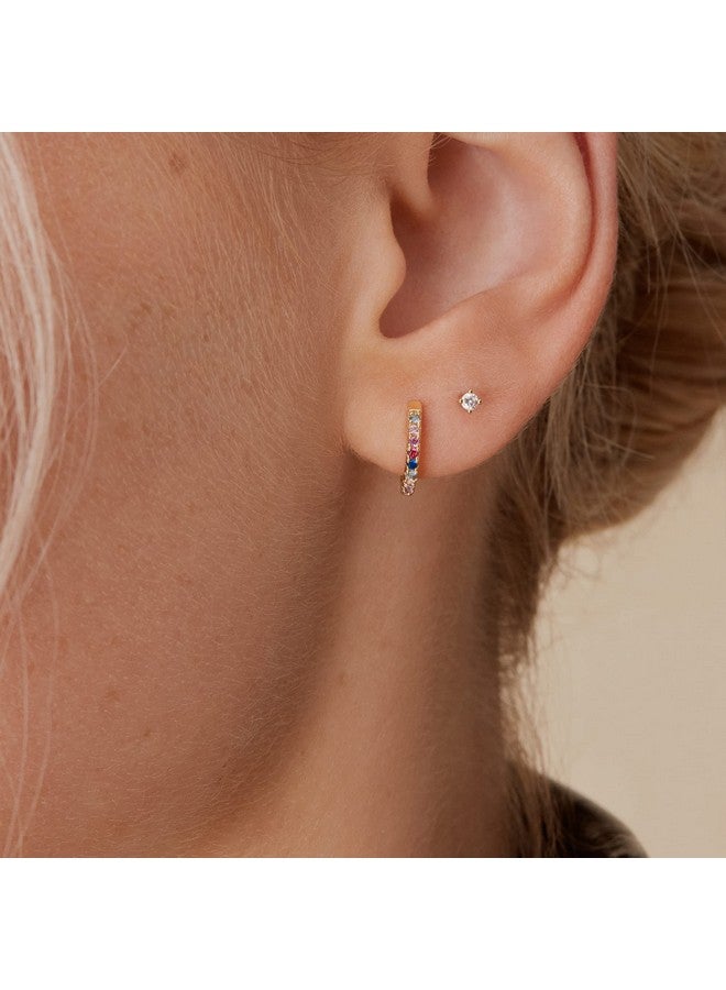 PAVOI 14K Gold Plated Sterling Silver Post Huggies | Cubic Zirconia Huggie Earrings for Women | Multi Colored Stones, Yellow Gold - Image 1