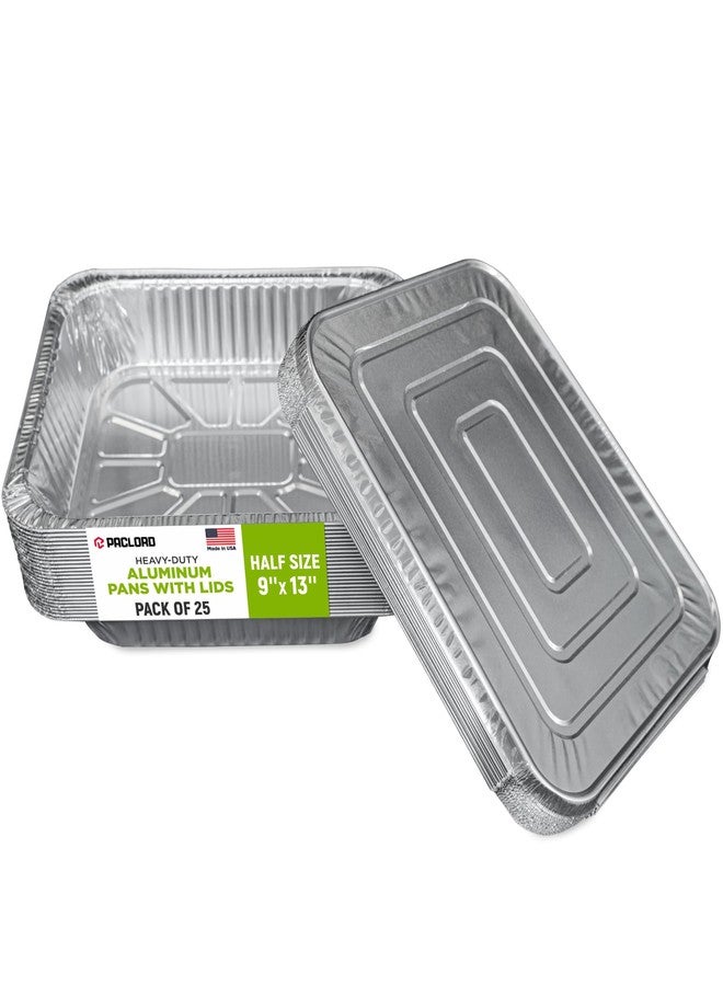 Paclord Aluminum Pans With Lids - 9" x 13" Half Size Foil Pans with Lids, Pack of 25 Pans and 25 Lids, USA-Made Disposable Aluminum Trays for Chafing Racks - Great for Cooking, Heating, Food Storing - Image 1