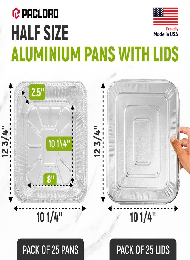 Paclord Aluminum Pans With Lids - 9" x 13" Half Size Foil Pans with Lids, Pack of 25 Pans and 25 Lids, USA-Made Disposable Aluminum Trays for Chafing Racks - Great for Cooking, Heating, Food Storing - Image 3