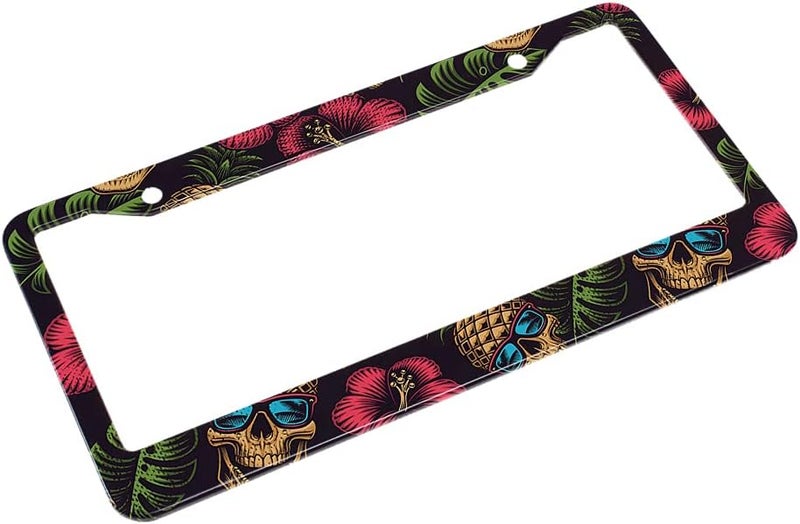 Beabes Pineapple License Plate Frame Floral Hibiscus Novelty License Plate Frame Skull Hawaii Theme License Plate Cover Car Tag Holder Metal License Plate Frame for US Vehicles Standard - Image 4