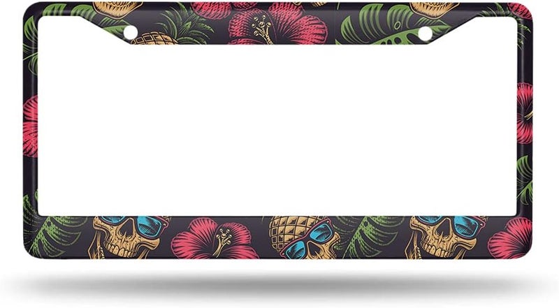 Beabes Pineapple License Plate Frame Floral Hibiscus Novelty License Plate Frame Skull Hawaii Theme License Plate Cover Car Tag Holder Metal License Plate Frame for US Vehicles Standard - Image 2